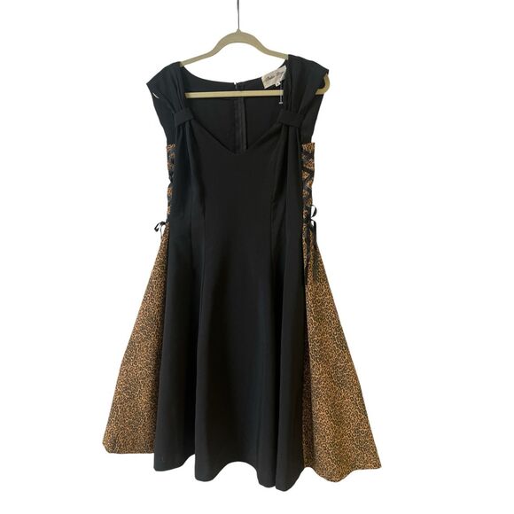 Bettie Paige Tatyana black retro pin up dress with leopard print sz XL - Picture 1 of 7